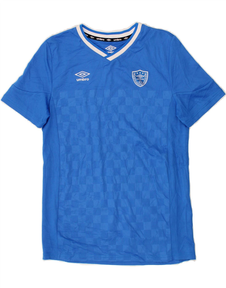 UMBRO Boys T-Shirt Top 15-16 Years XL  Blue Geometric Polyester Vintage Umbro and Second-Hand Umbro from Messina Hembry 