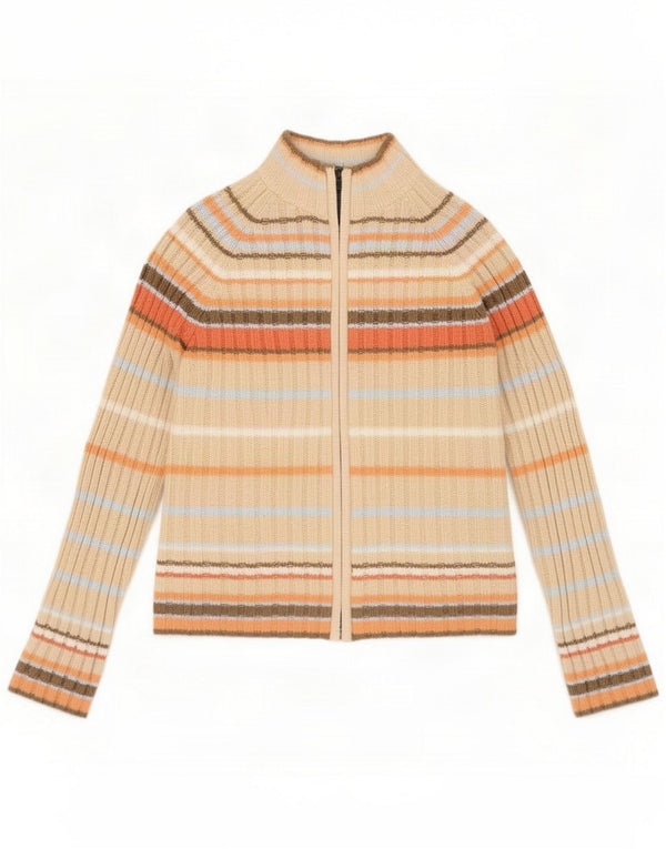 Marks & Spencer dame cardigan sweater med fuld lynlås UK 14 Medium Beige stribet
