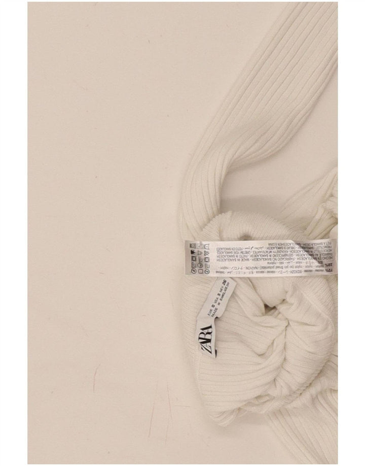 Zara Womens Crop Roll Neck Bluse Top UK 8 Small White Viscose