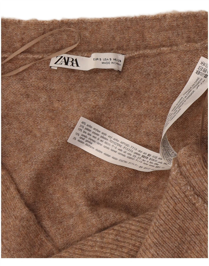 Zara Womens Oversized Crop Cardigan Sweater UK 10 Small Beige