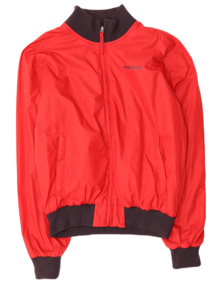 WOOLRICH Herre Bomber Vendbar Jakke UK 40 Stor Rød Nylon