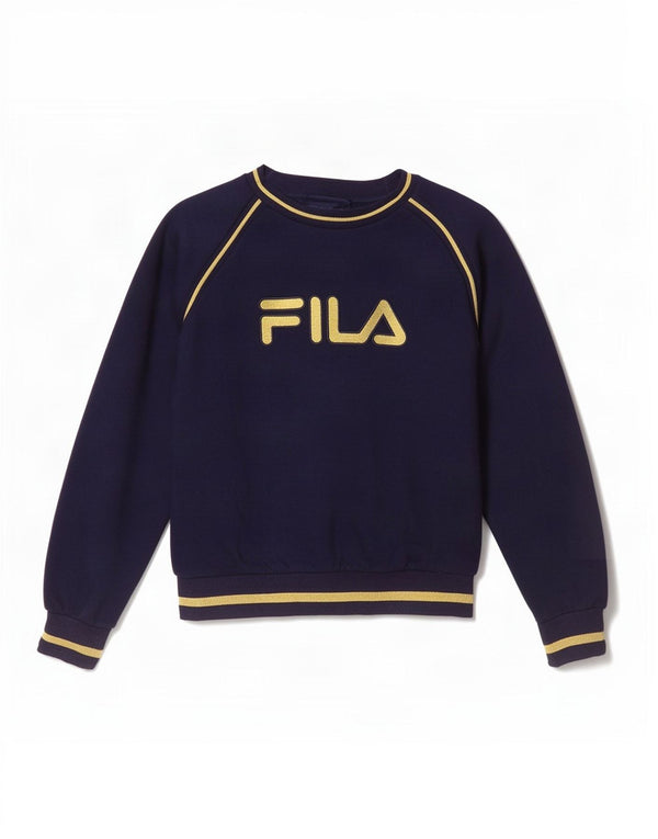Fila Dame Grafisk Sweatshirt Jumper UK 10 Small Navy Blue Colourblock