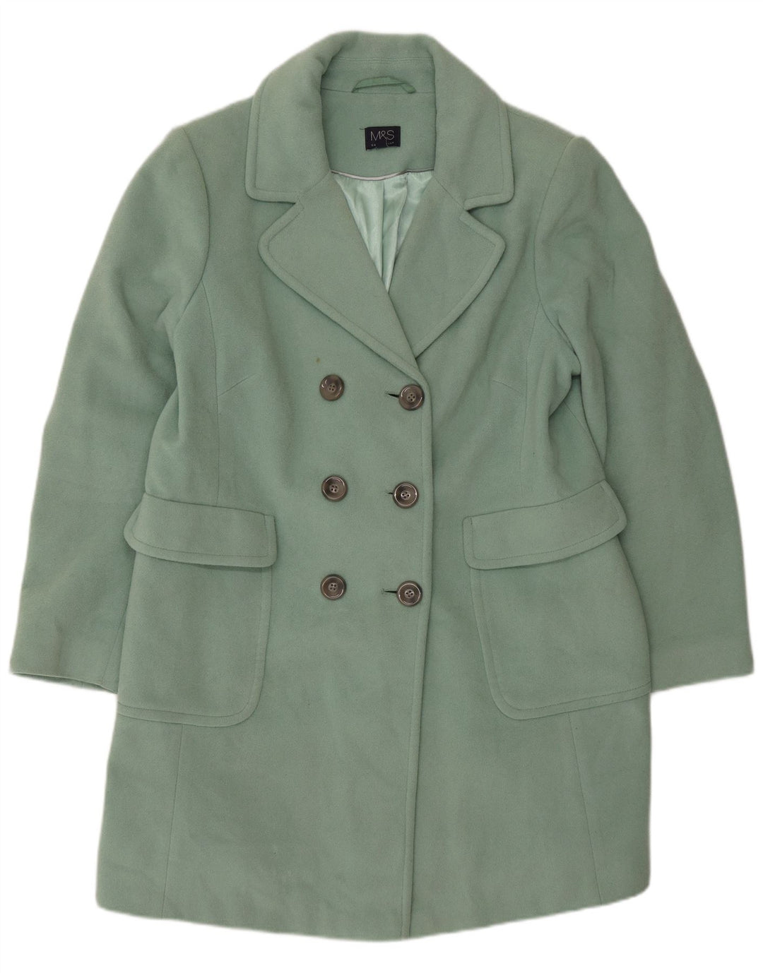 Marks & Spencer Dame Dobbeltradet Frakke UK 16 Large Green Wool