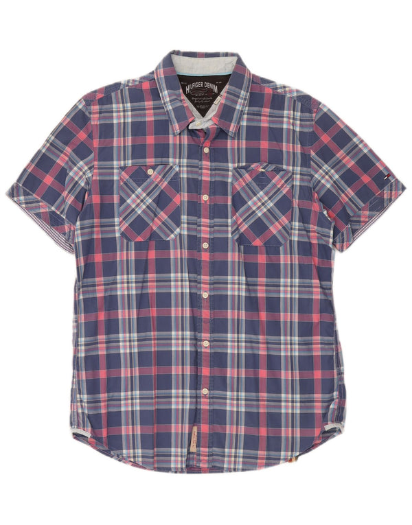 Tommy Hilfiger kortærmet herreskjorte XL marineblå ternet bomuld