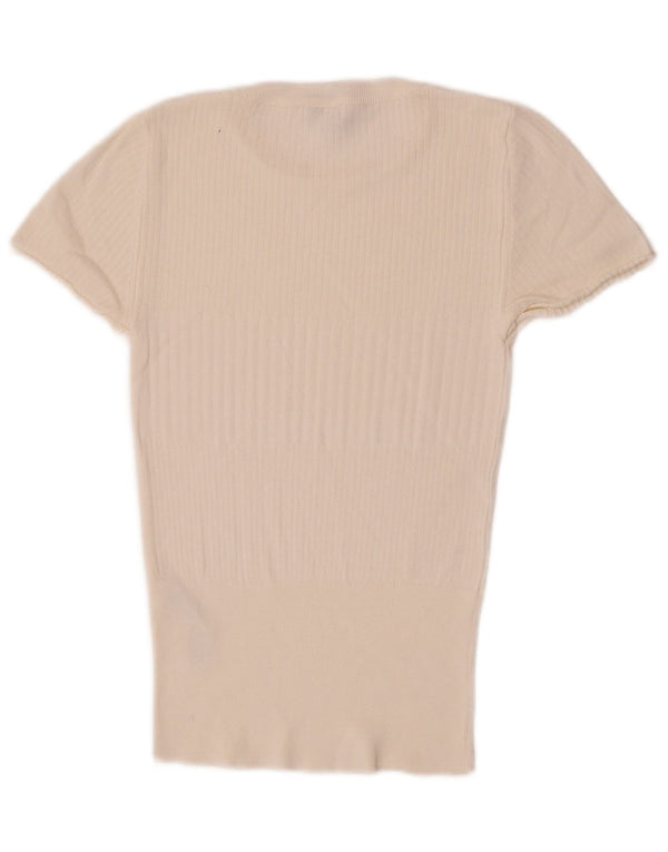 Topshop Womens T-Shirt Top UK 8 Small Off White Viscose