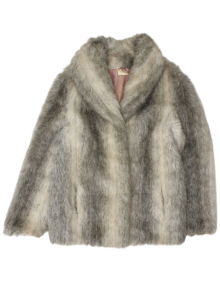 Francesca Dame imiteret Pelsjakke UK 12 Medium Grey Animal Print Modacryl