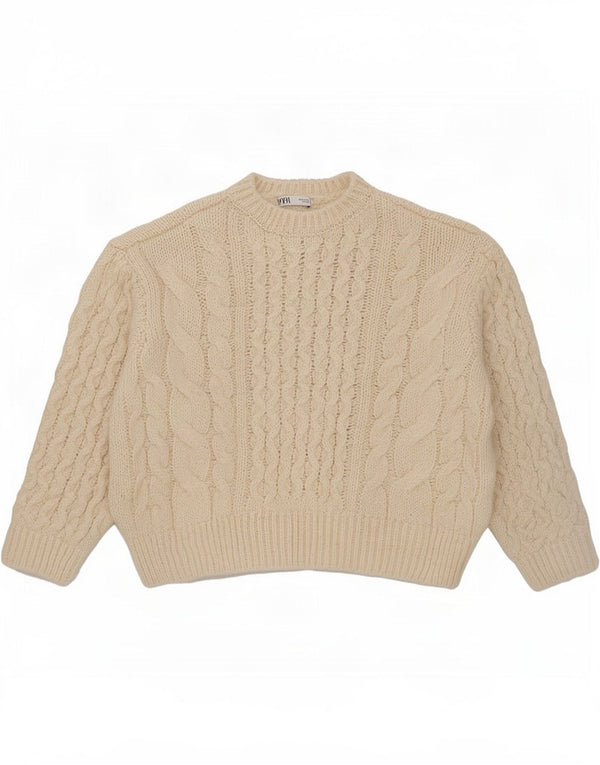 Zara Dame Oversized Crew Neck Jumper Sweater UK 12 Medium Off White