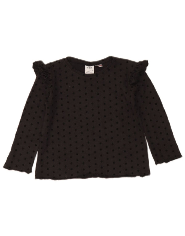 Zara Pige Langærmet Bluse Top 4-5 år Sort Polka Dot Viscose