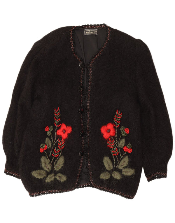 Vintage oversize cardigan sweater til kvinder UK 18 XL sort blomster