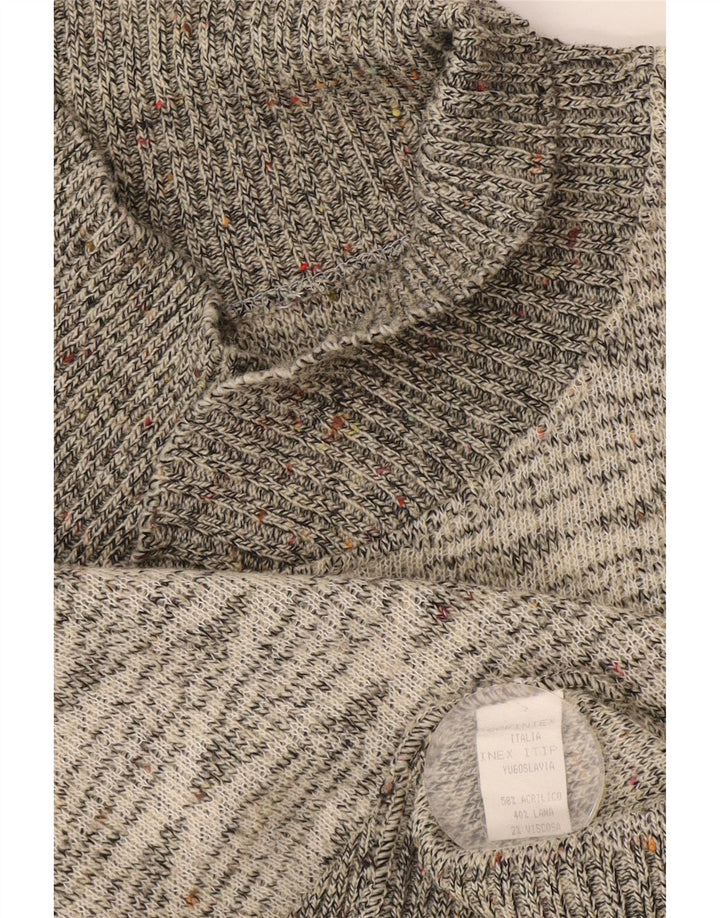 Vintage herre sjal hals sweater lille grå geometrisk akryl
