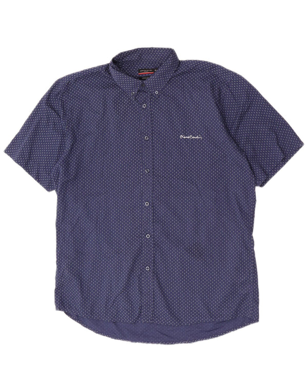 Pierre Cardin Herre Kortærmet Regular Fit Skjorte XL Navy Blue Geometric
