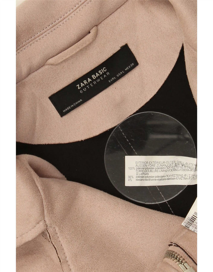 Zara Womens Crop Biker Jacket UK 14 Large Pink Polyester