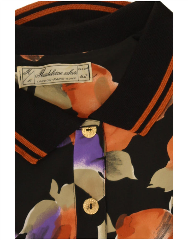 Vintage Dame Pullover Shirt IT 52 2XL Sort Blomster