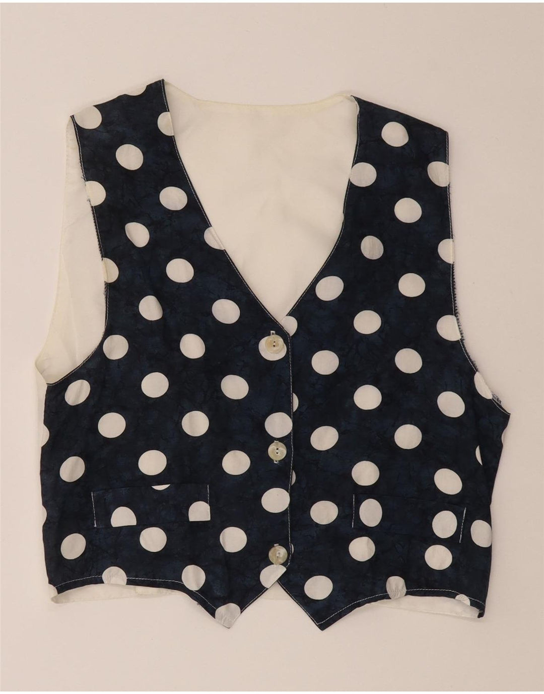 VINTAGE Womens Waistcoat UK 12 Medium Navy Blue Polka Dot Vintage Vintage and Second-Hand Vintage from Messina Hembry 