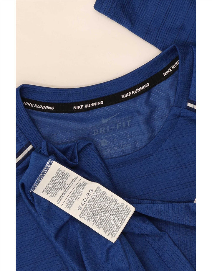 Nike Herre Dri Fit Top Langærmet Medium Blå Stribet Polyester