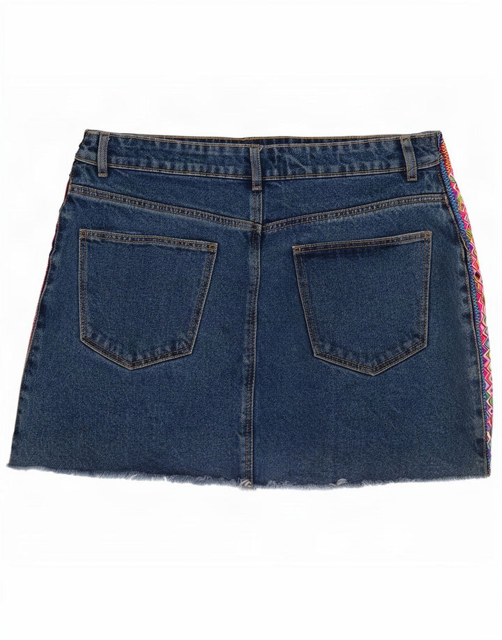 Zara Dame Mini Denim Nederdel Medium W28 Blå Geometrisk