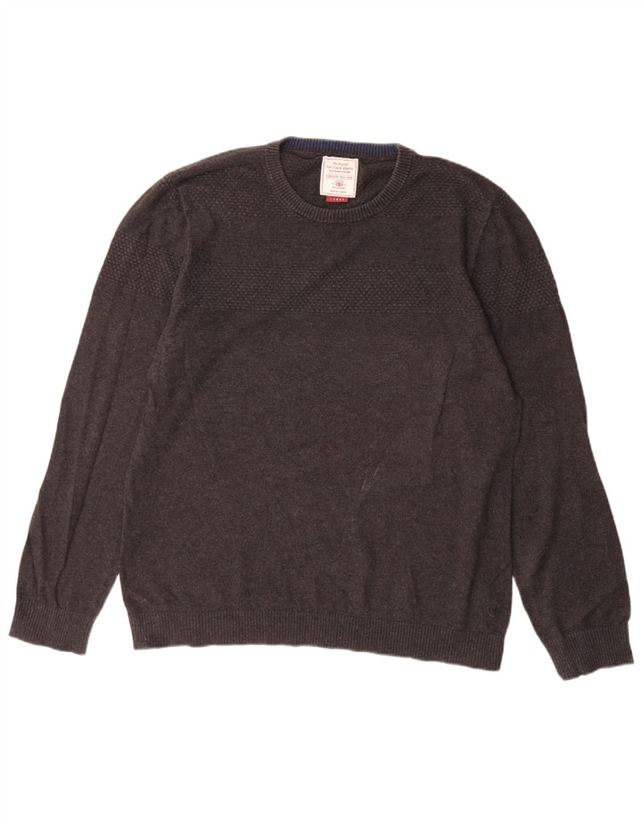 Fedt ansigt herre rund hals sweater stor grå bomuld