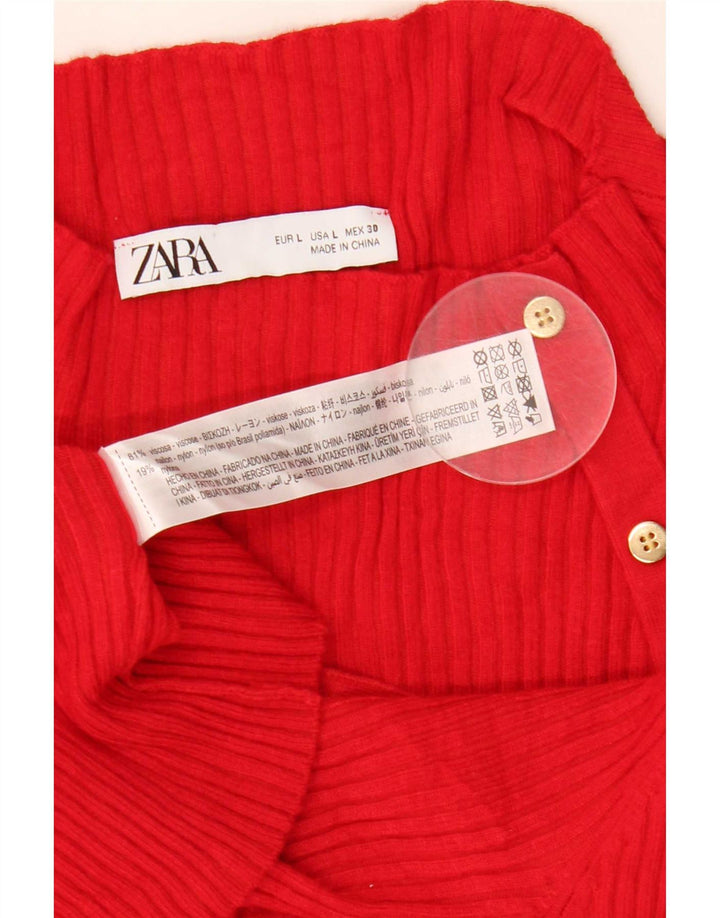 Zara Dame Turtle Neck Jumper Sweater UK 14 Large Red Viscose