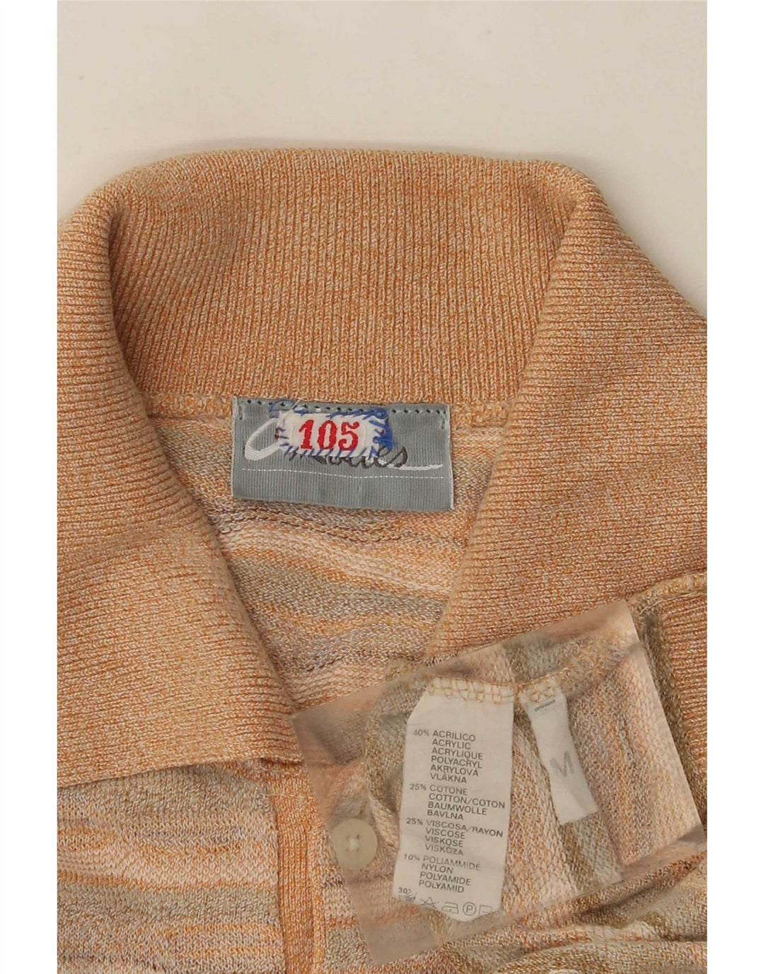 Vintage herre polo hals sweater medium orange stribet akryl