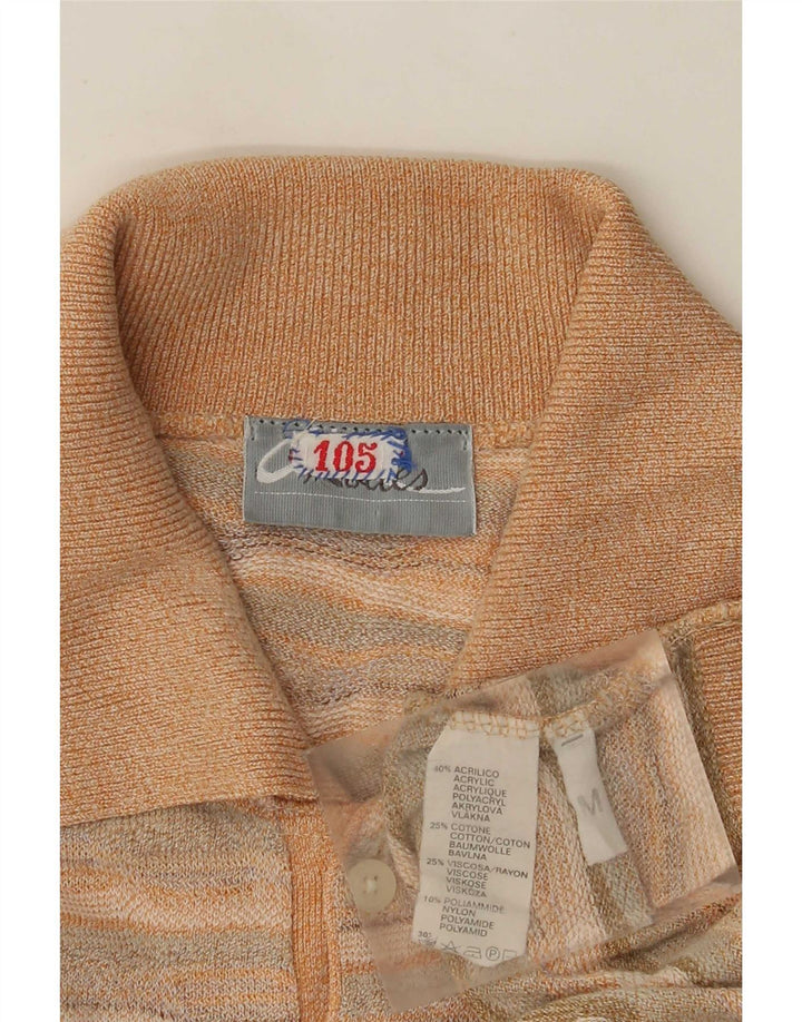 Vintage herre polo hals sweater medium orange stribet akryl