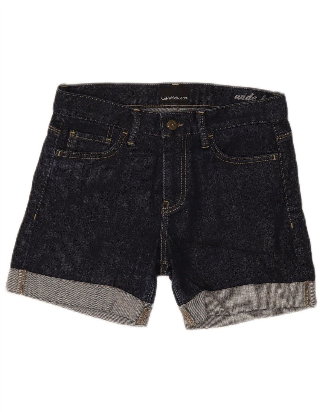 Calvin Klein denimshorts med brede ben til kvinder W28 Mellem marineblå