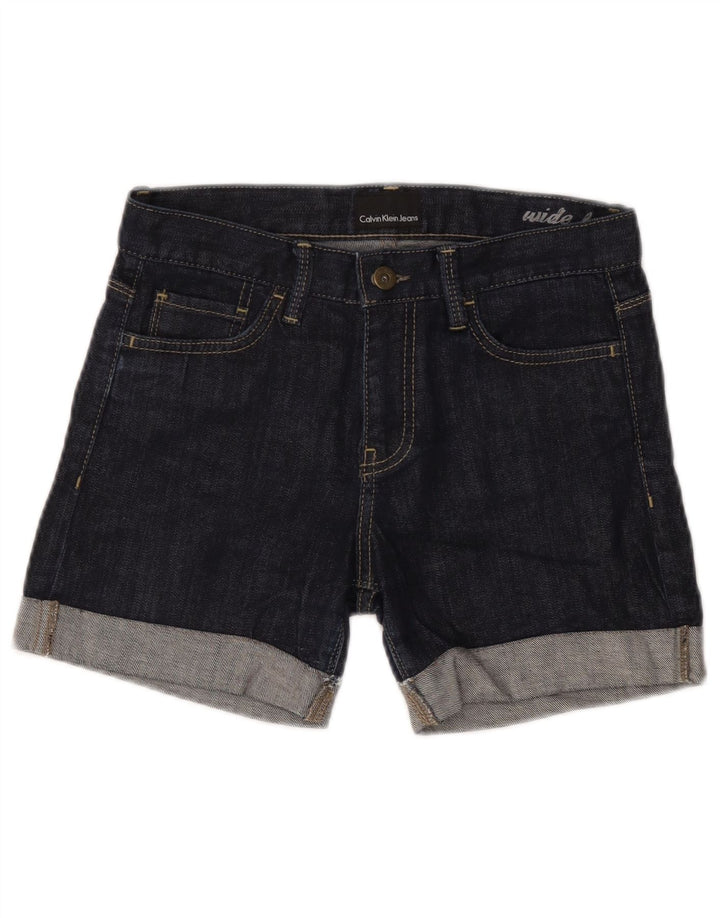 Calvin Klein denimshorts med brede ben til kvinder W28 Mellem marineblå