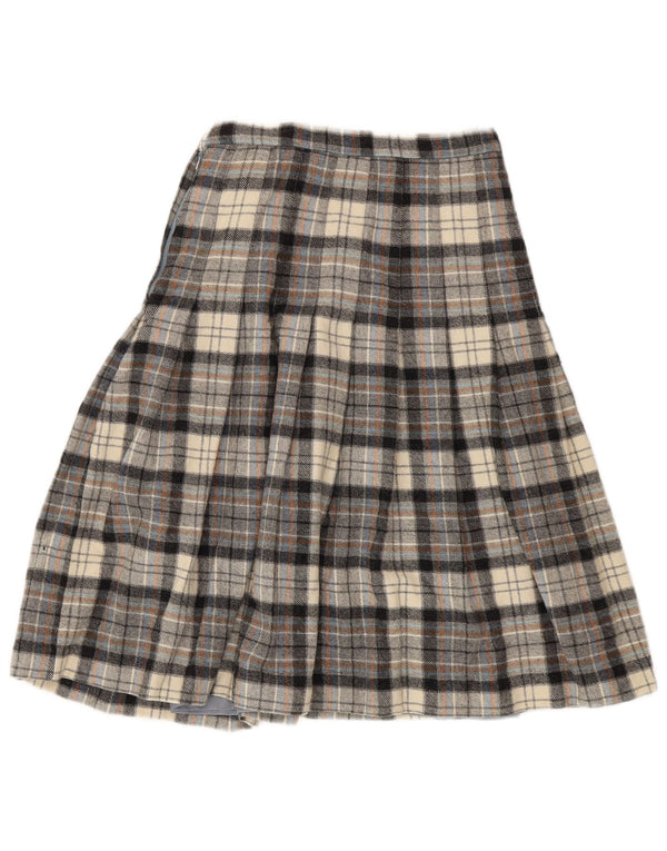 Vintage kvinders højtaljekniv plisseret nederdel UK 12 Medium W24 Grey Check