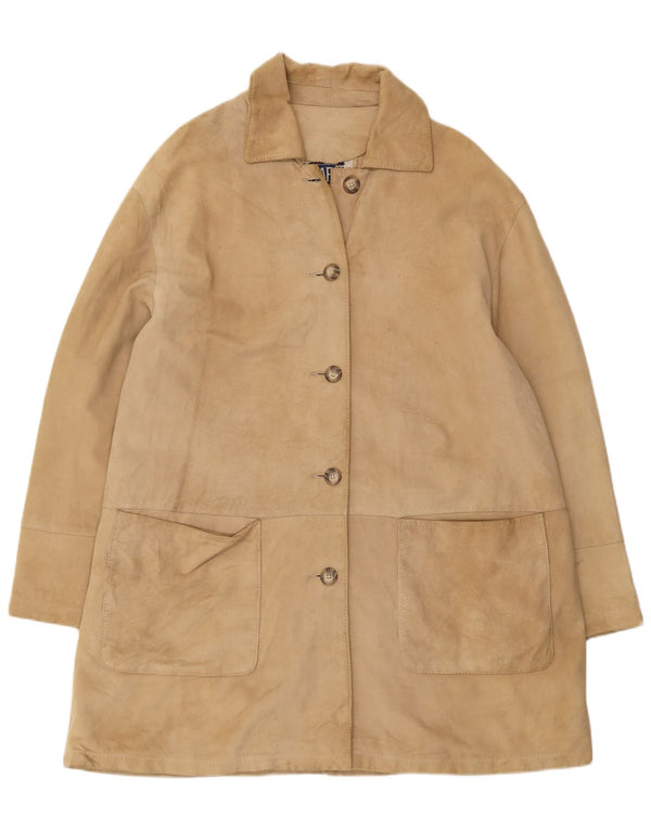 VINTAGE ruskindsfrakke til kvinder IT 46 Stort beige læder