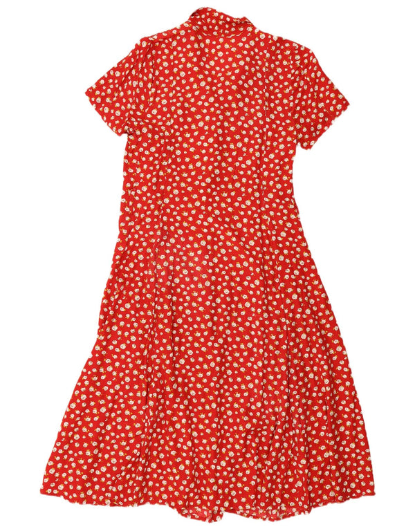 Vintage Kvinders Kortærmede Skjortekjole UK 12 Medium Red Floral