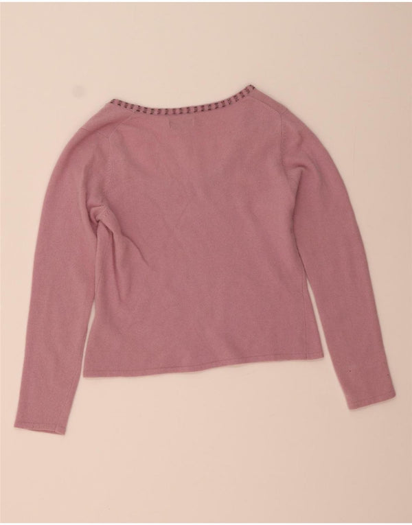 Monsoon Womens Crop Boat Neck Jumper Sweater UK 16 Large Pink Lambswool