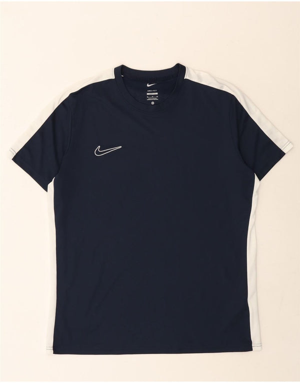 Nike Herre Dri Fit Slim Fit T-Shirt Top XL Marineblå Colourblock Polyester