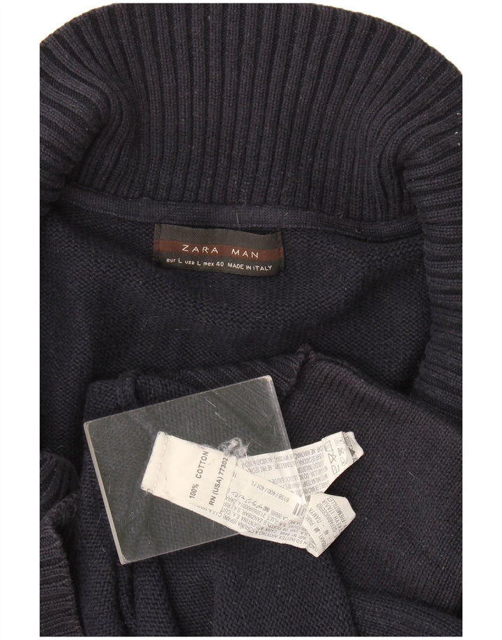Zara Herre Cardigan Sweater Stor Marineblå Bomuld