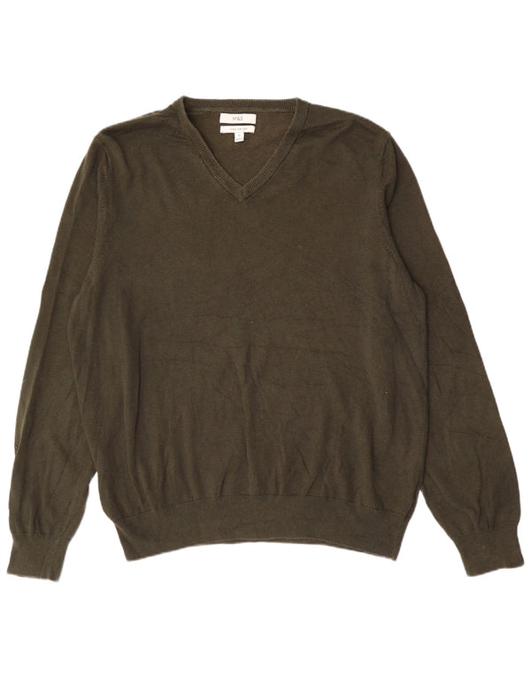 Marks & Spencer Herre V-hals sweater XL Khaki Bomuld