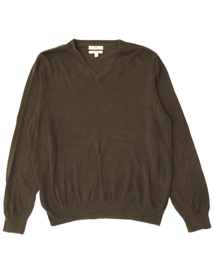 Marks & Spencer Herre V-hals sweater XL Khaki Bomuld