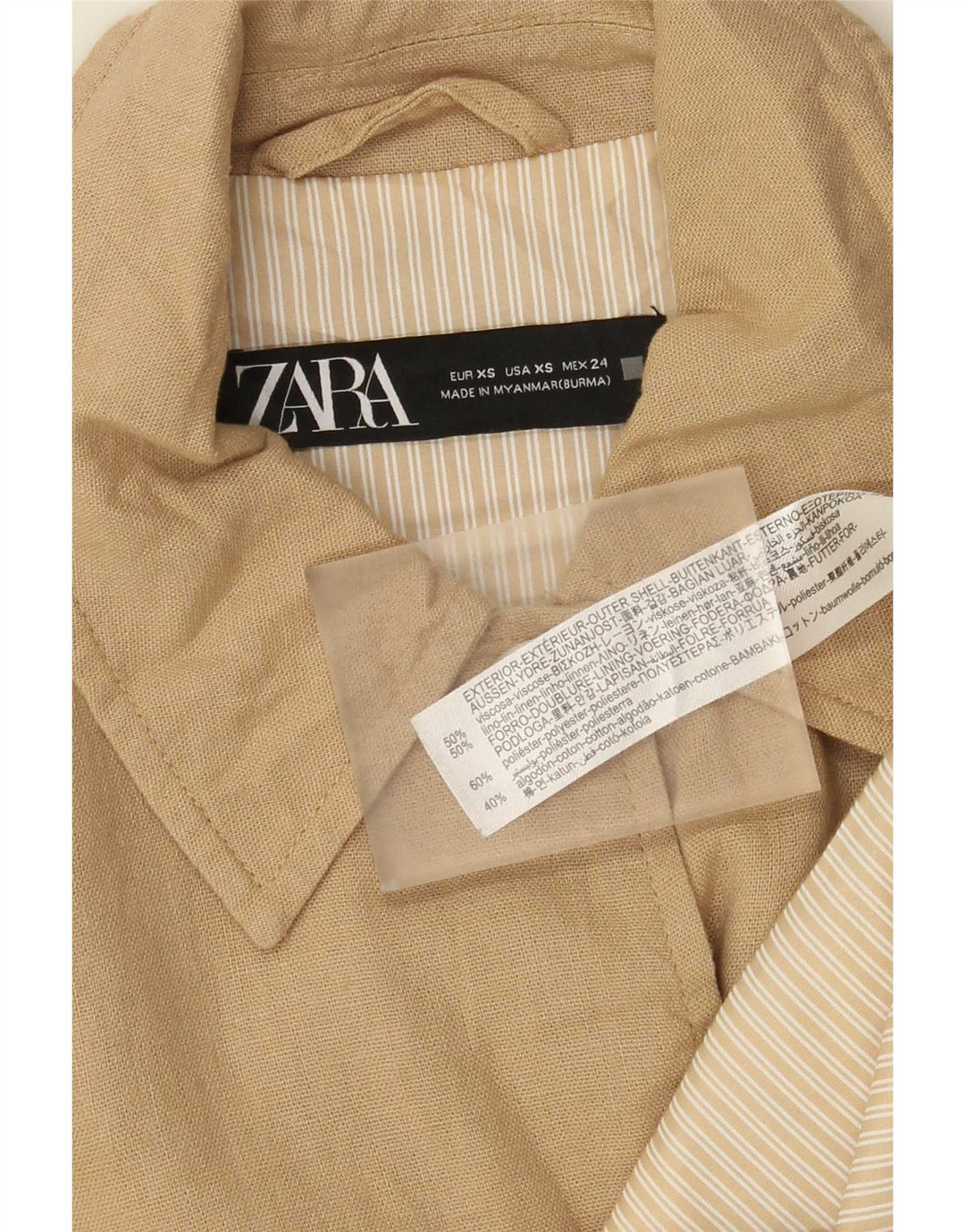 Zara oversized bomberjakke til kvinder DK 6 XS Beige Viscose