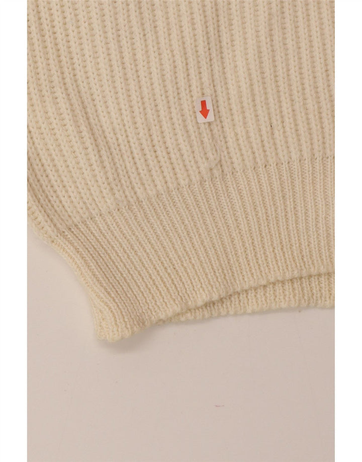 Vintage herre rund hals sweater stor beige colourblock uld