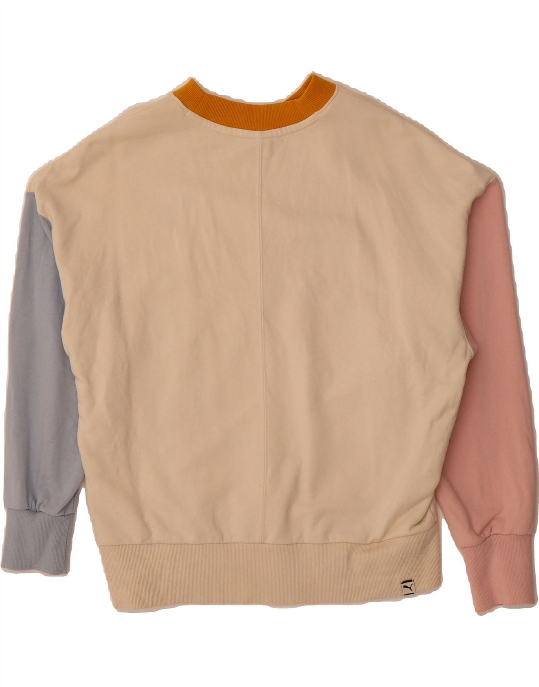 PUMA Womens Oversized Sweatshirt Jumper UK 10 Small Beige Colourblock Vintage Puma and Second-Hand Puma from Messina Hembry 