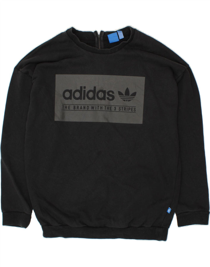 ADIDAS Womens Oversized Graphic Sweatshirt Jumper UK 12 Medium Black Vintage Adidas and Second-Hand Adidas from Messina Hembry 