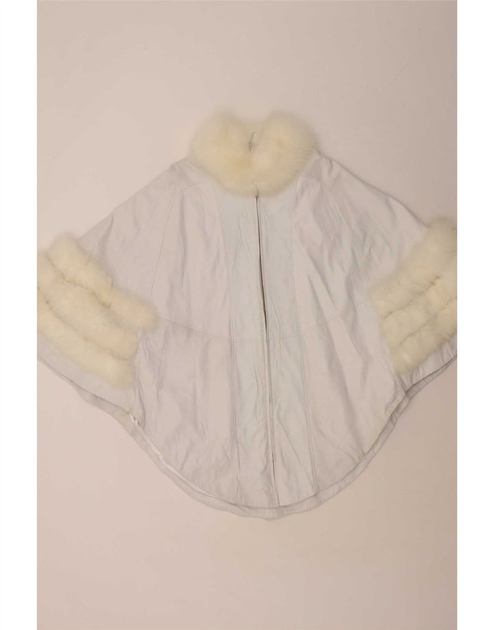 Vintage dame Poncho læderfrakke UK 18 XL Hvid