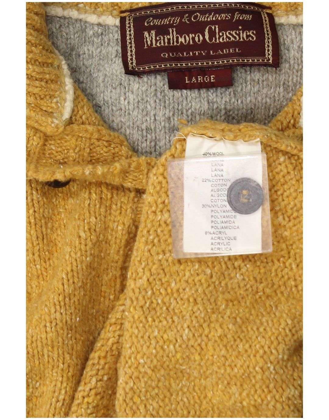 Marlboro Classics Herre Button Neck Jumper Sweater Stor Gul Uld