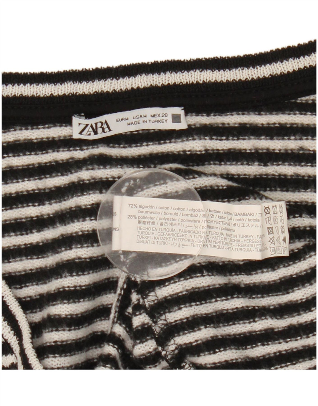 Zara Dame Top Langærmet UK 14 Medium Sort Stribet Bomuld