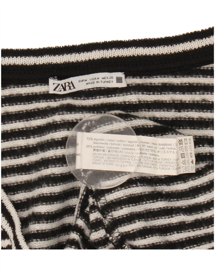 Zara Dame Top Langærmet UK 14 Medium Sort Stribet Bomuld