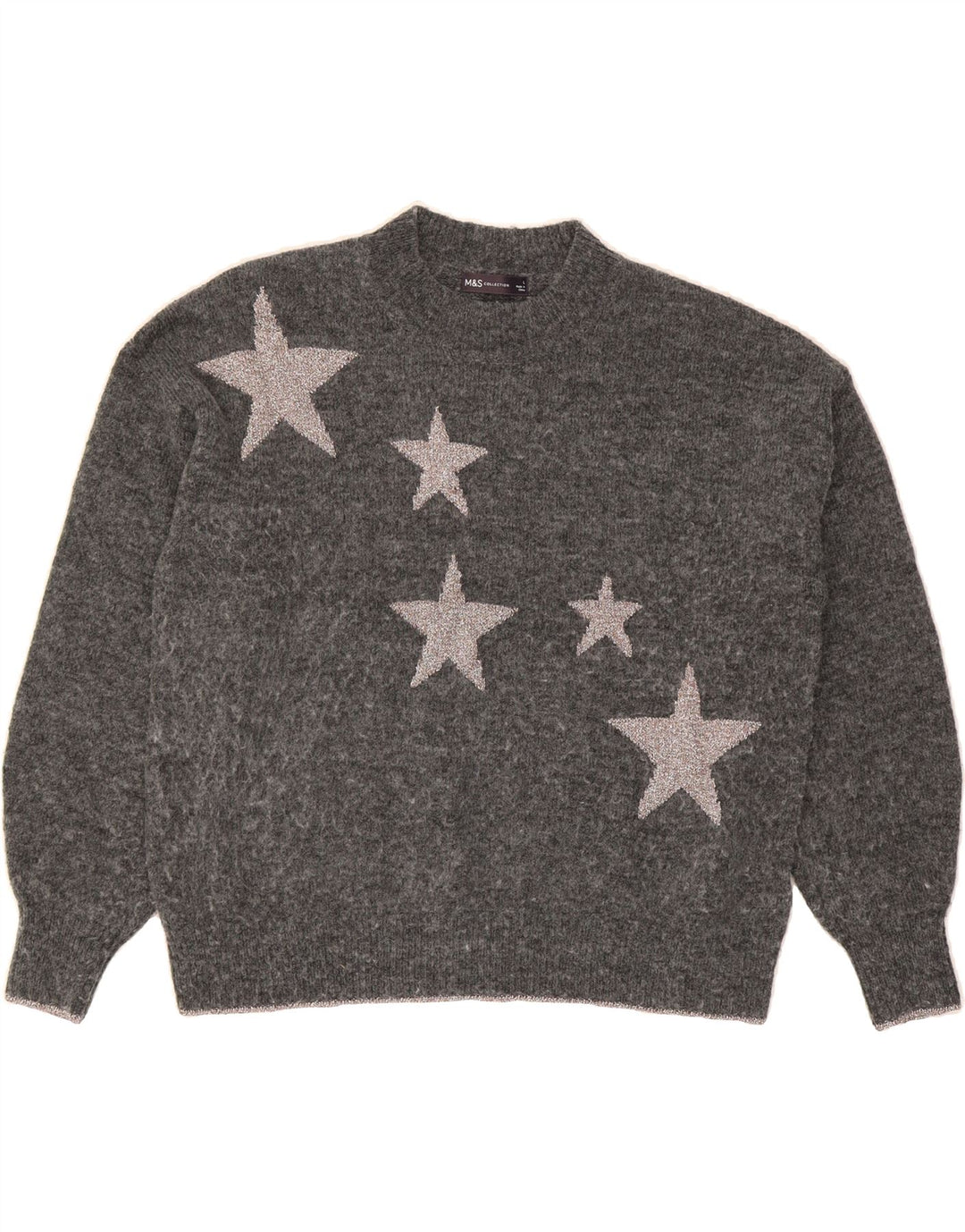 MARKS & SPENCER Womens Graphic Turtle Neck Jumper Sweater UK 16 Large Grey Vintage Marks & Spencer and Second-Hand Marks & Spencer from Messina Hembry 