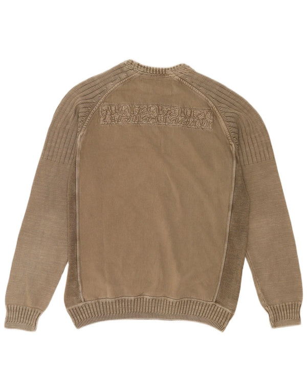 Napapijri Herre Geographic Crew Neck Jumper Sweater Medium Khaki Colourblock