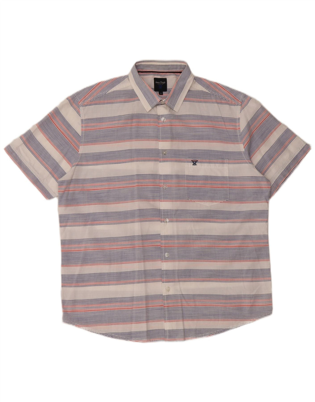 JAMES PRINGLE Herre kortærmet skjorte medium hvid stribet bomuld