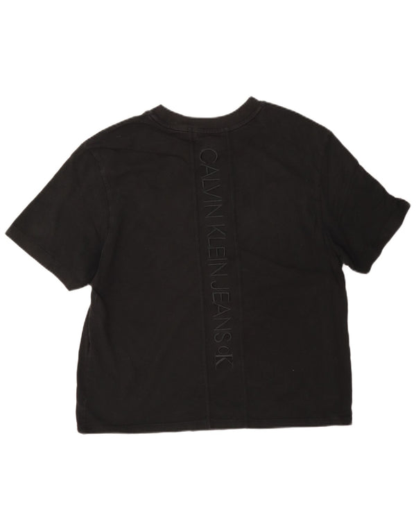 Calvin Klein Jeans Dame Crop Grafisk T-Shirt Top UK 14 Medium Sort