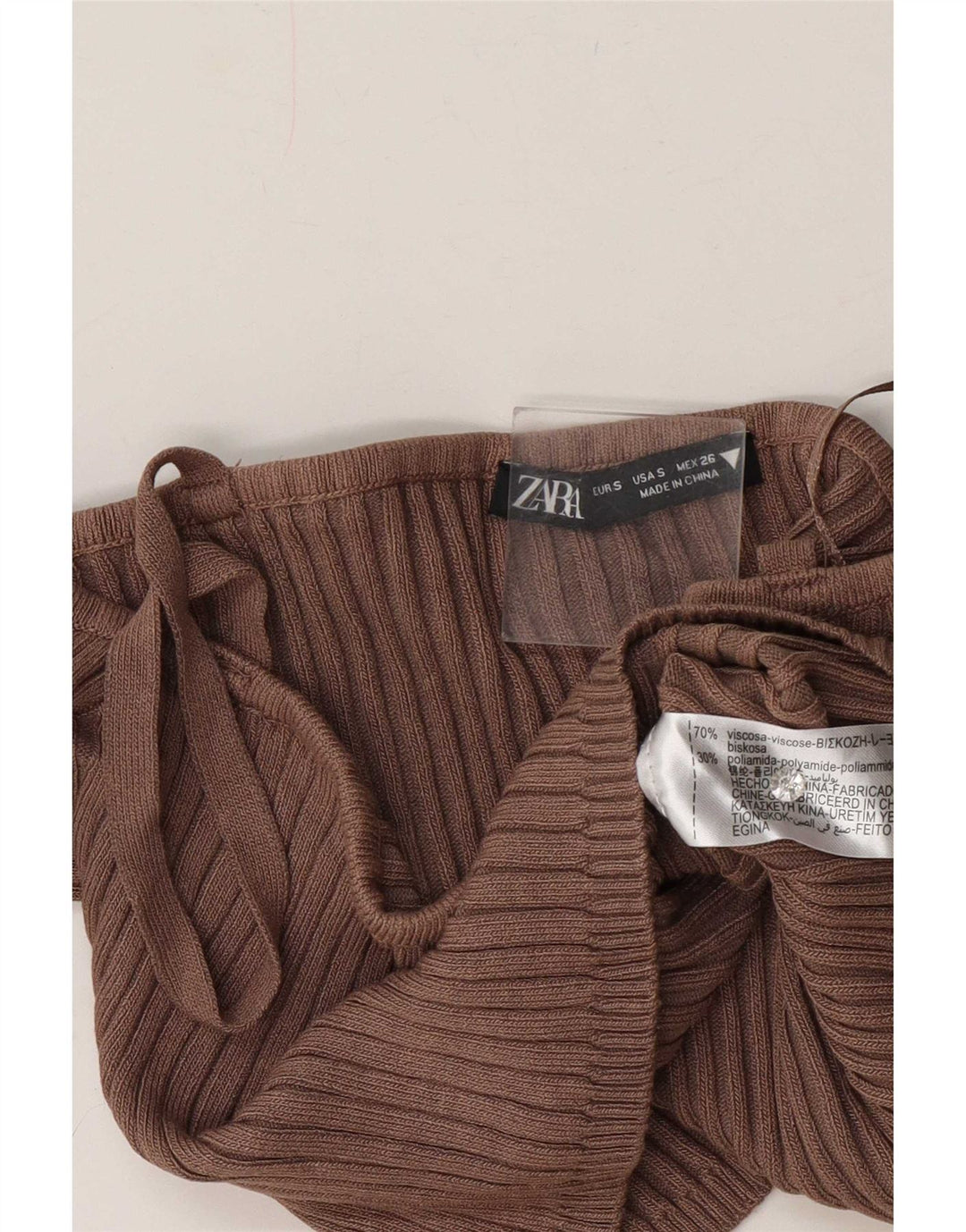 Zara Womens Off Shoulder Crop Top UK 10 Small Brown Viscose