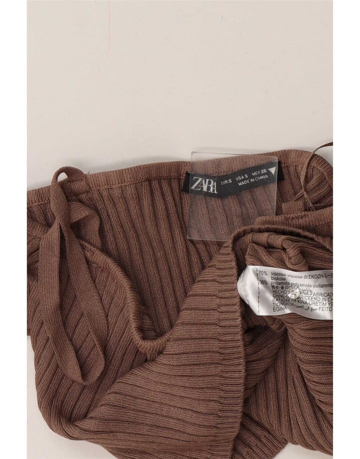 Zara Womens Off Shoulder Crop Top UK 10 Small Brown Viscose