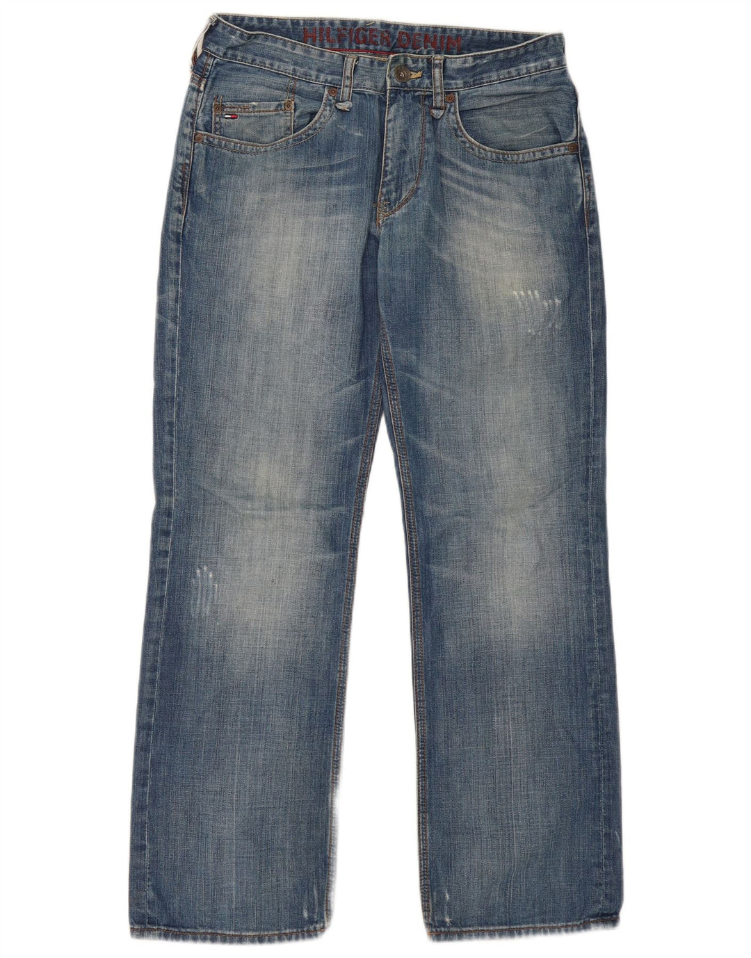 TOMMY HILFIGER Distressed straight jeans til mænd W32 L32 blå bomuld