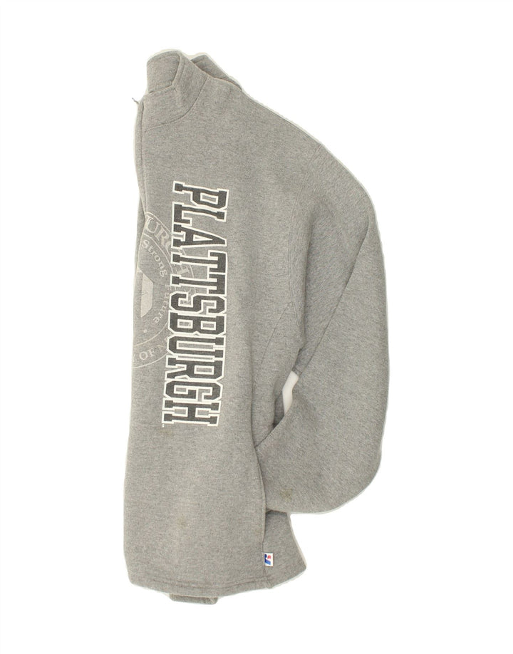 RUSSELL ATHLETIC Mens Graphic Zip Neck Sweatshirt Jumper Large Grey Vintage Russell Athletic and Second-Hand Russell Athletic from Messina Hembry 